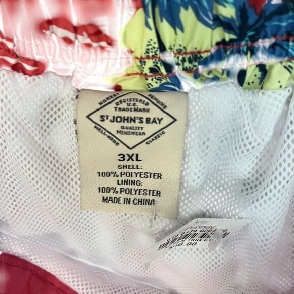 St Johns Bay Mens Hawaiian Print Swim Trunks 3XL Pink Tropical Polyester - Picture 3 of 14